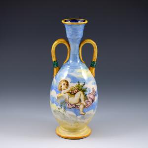Anforetta biansata con decoro raffigurante putto